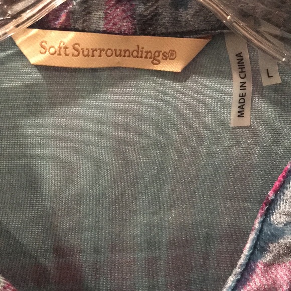 Soft Surroundings Velvet Woman’s Top Boyfriend Shirt Size Large Teal Blue Purple - Picture 3 of 8